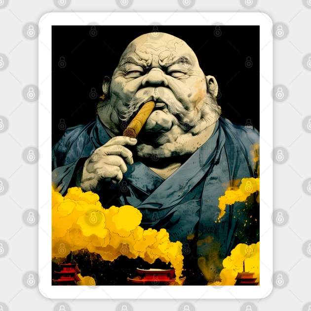 Puff Sumo: Smoking a Fat Robusto Cigar on a dark (Knocked Out) background Sticker by Puff Sumo
